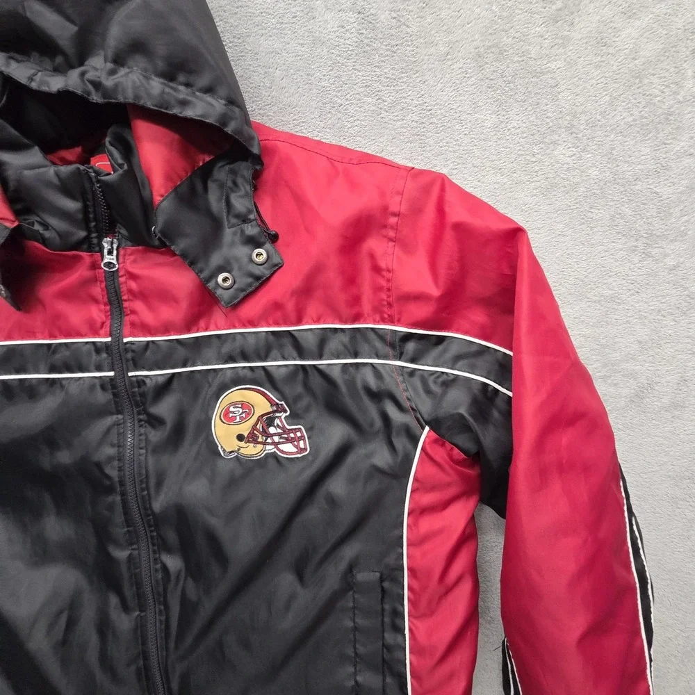 San Francisco 49ers Jacket Mens Large Red NFL Football Hooded Quilted Parka